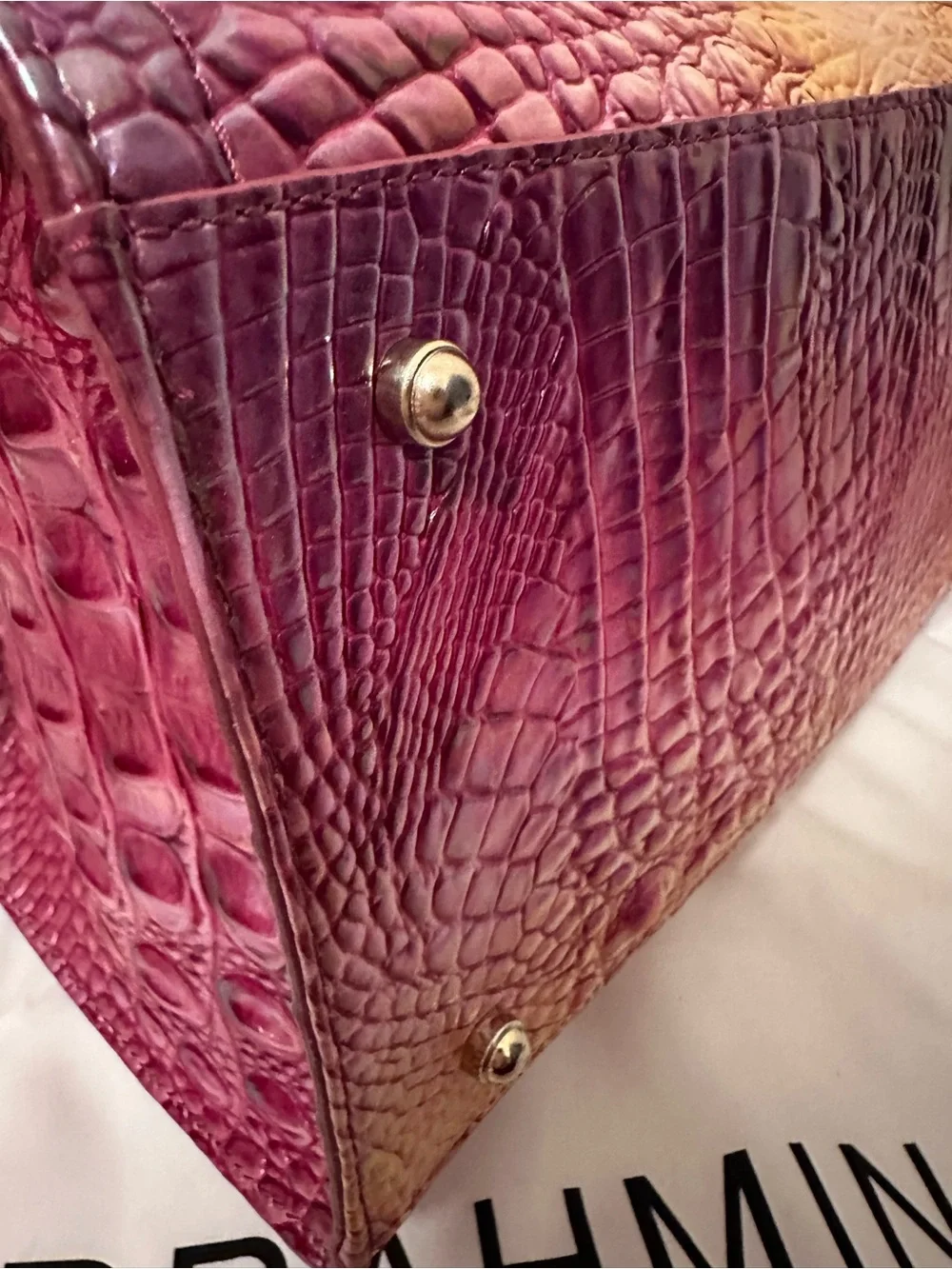 Brahmin Grapefruit Ombré Melbourne Croc-Embossed Satchel NWOT